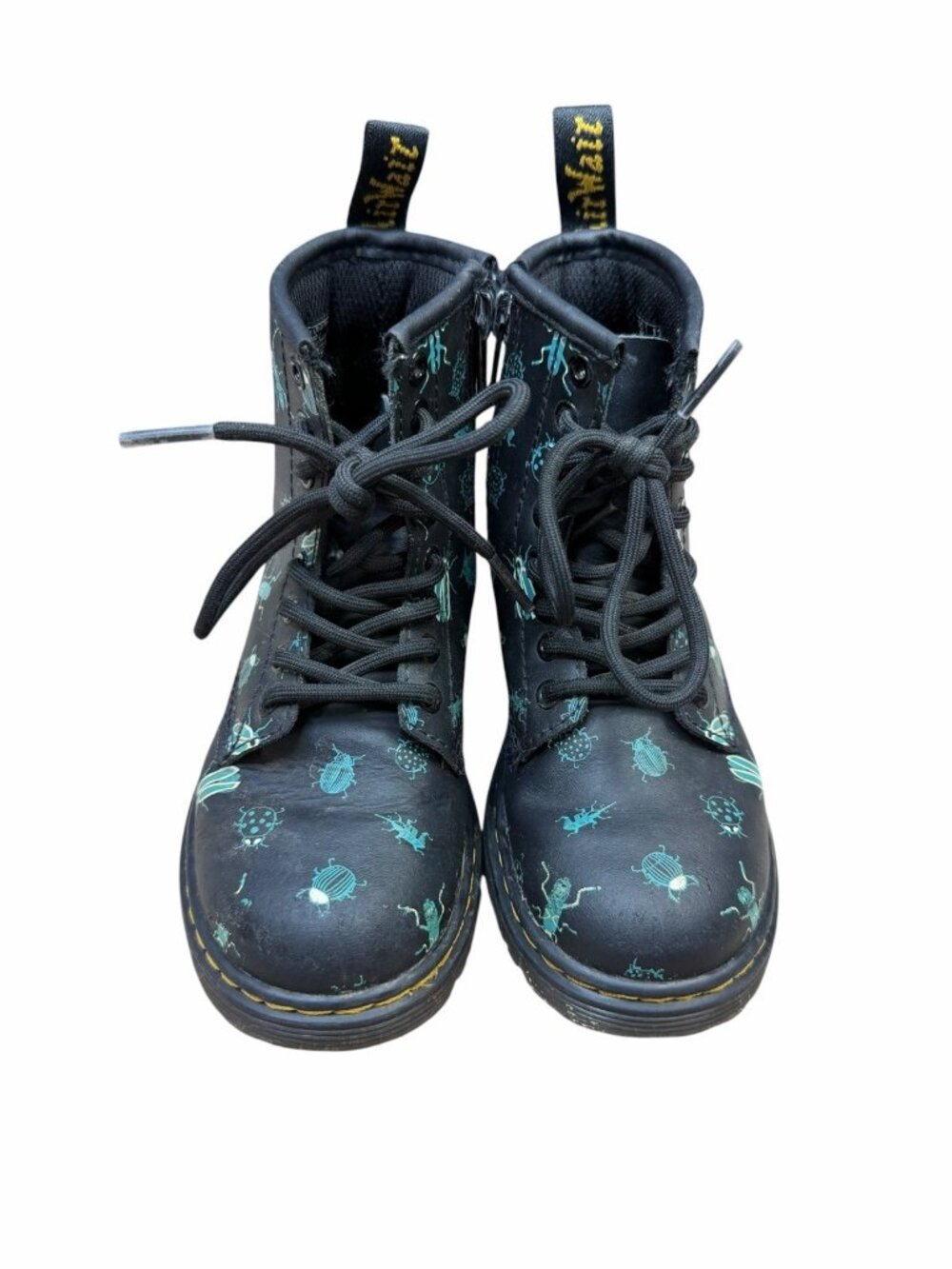 Dr. Martens Kids Black Boots with Teal Bug Print - Picture 2 of 9